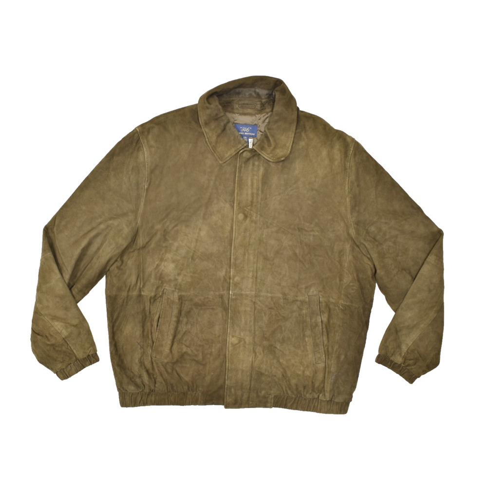 Brooks Brothers 346 Men XXL Brown Suede Leather Quilted Bomber Jacket Full Zip
